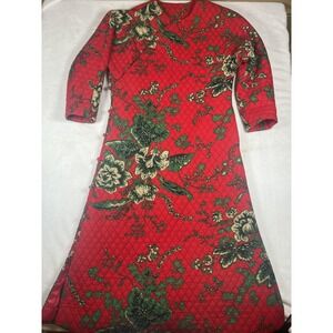 Dress Womens Medium Red Floral Quilted High Neck‎ 3/4 Sleeve Sheath Knee Length